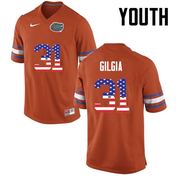 NCAA Florida Gators Anthony Gigla Youth #31 USA Flag Fashion Nike Orange Stitched Authentic College Football Jersey VVO3664RZ